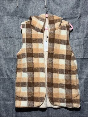 Loveriche Plush Sherpa Hooded Vest - Brown Plaid women’s Large